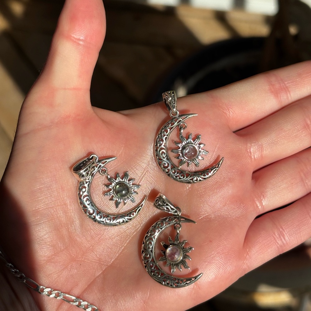 Sterling Silver .925 Crescent Moon and Sun Pendants